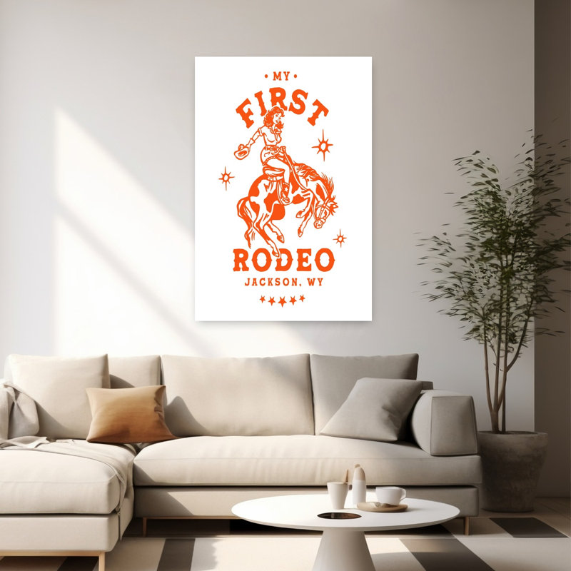 My First Rodeo Jackson Wyoming Horseback Cowgirl Contemporary Horse Wall Art Print 1 Piece Wrapped Canvas Wall Art
