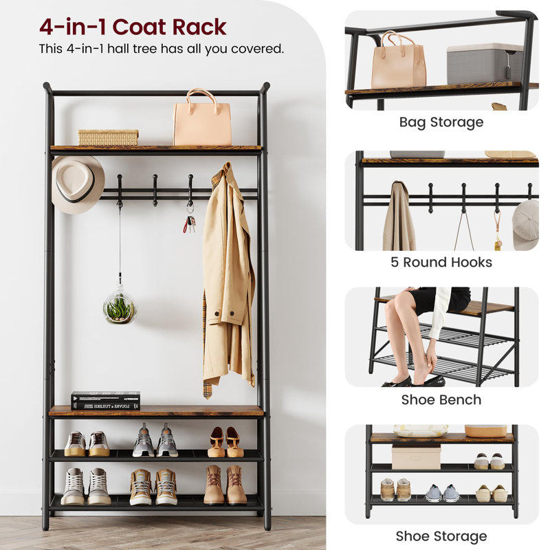 Hall Trees Entryway Bench with Storage, Multifunctional Hallway Organizer, Accent Furniture with Metal Frame