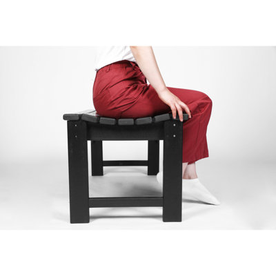 Backless HDPE Adirondack Bench With Wood Texture, Poly Lumber Seat For Patio, Backyard, Balcony, All Weather Resistant With UV Protection, Black