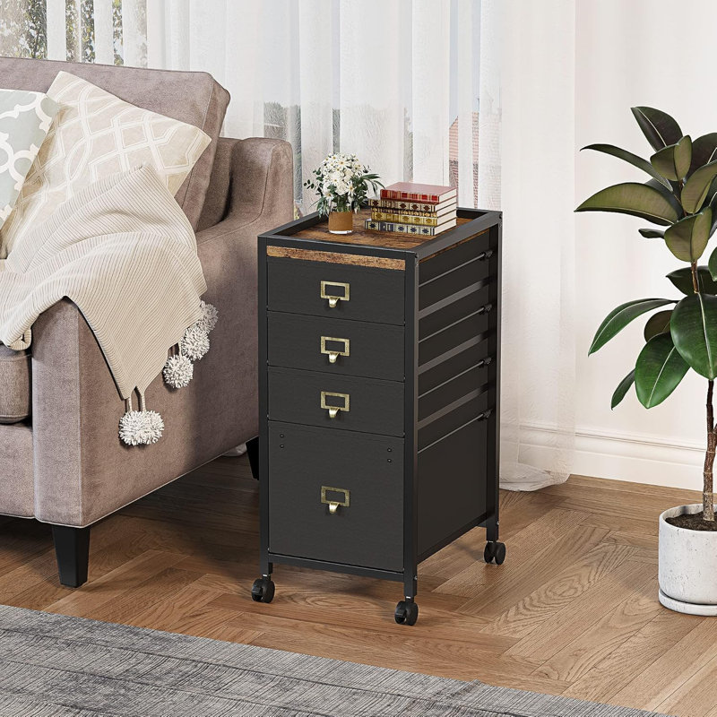 File Cabinet With 4 Drawers 26''H Rolling Filing Cabinet Fits Letter Size Or A4 Fabric Vertical File Cabinet On Wheels, Vertical Office File Storage, Small Printer Stand Under Desk For Home Office