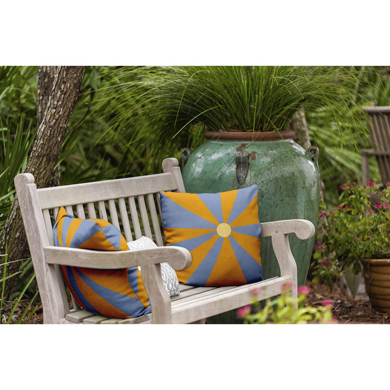 Coussin intérieur / extérieur Leafy Branch, H 20 po x l 20 po, Bleu acier / géométrique orange