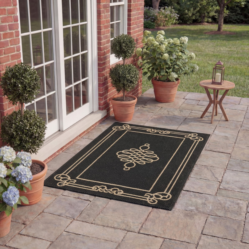 Tapis d'intérieur / extérieur Cherene, Rectangle 8 pi x 10 pi, Black/Cream