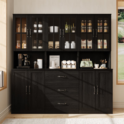  Garde-manger H 71 po x l 71 po avec bibliothèques, huche de porte en verre avec tiroir et comptoirs spacieux (ABA), noir
