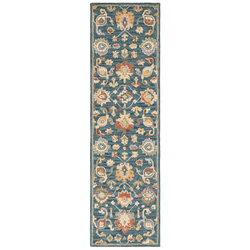 Metro Hand Tufted Wool Cotton Oriental Rug in Dark Gray/Red, Runner 2'3" x 8'