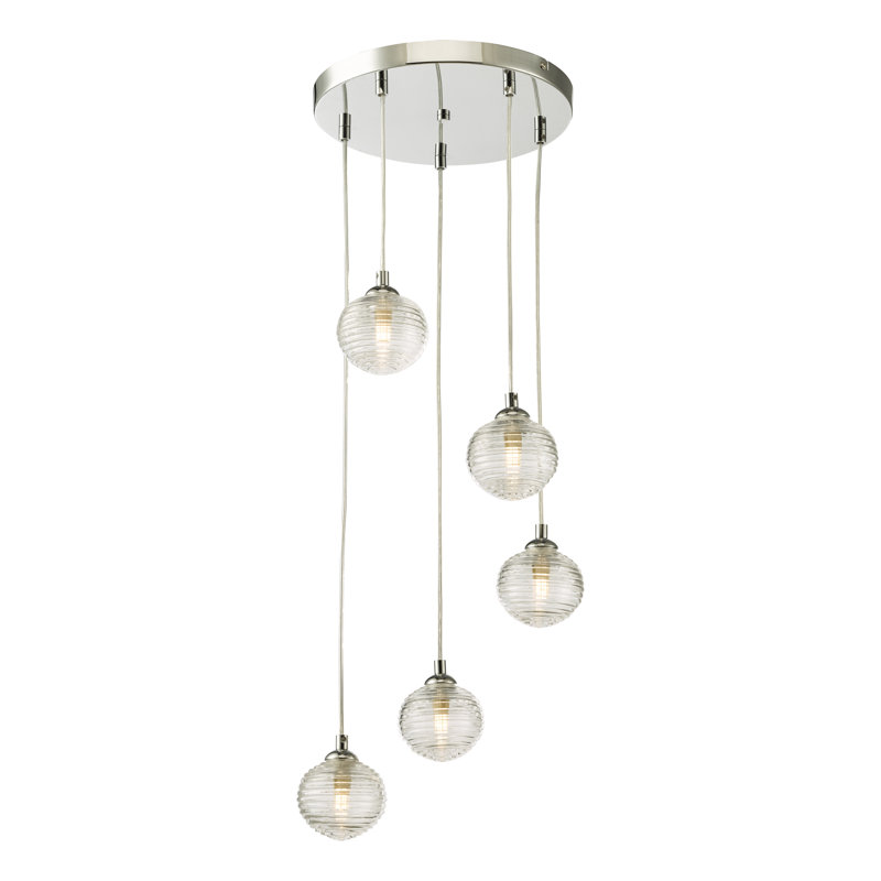 5 - Light Polished Chrome Pendant, 300cm H x 30cm W x 30cm D, Clear Ribbed
