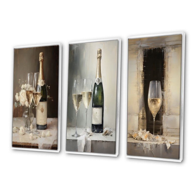 Leurre Legacys champagne et verre, Cadre flottant blanc, H 28 po x l 36 po