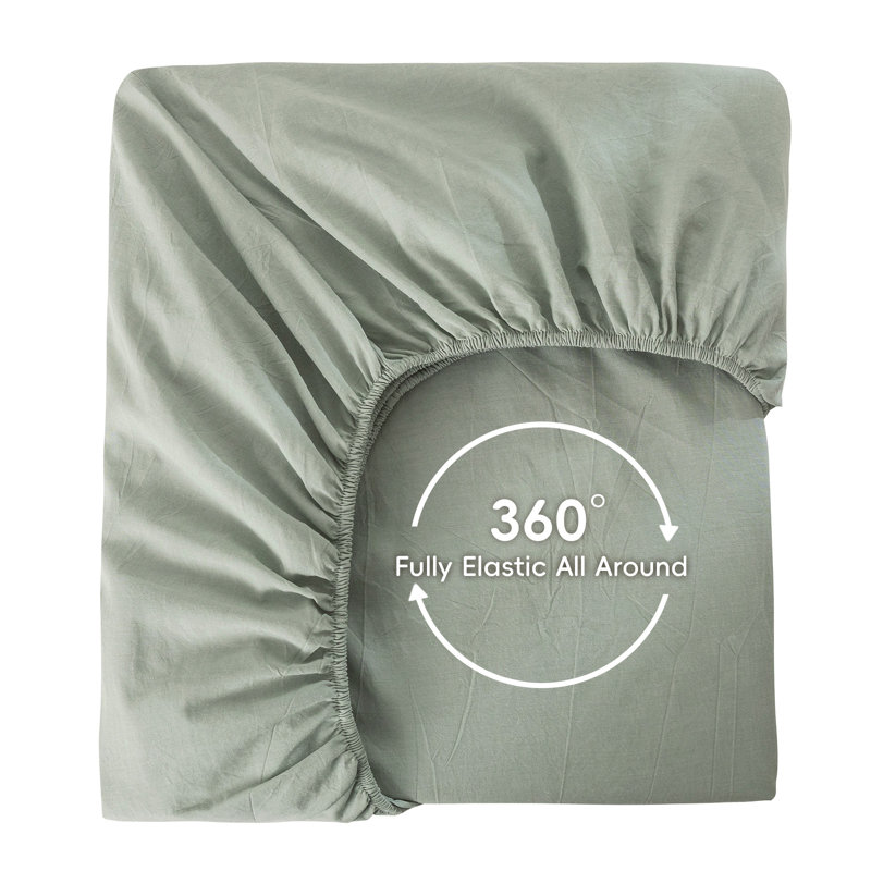 MooMee Fitted Sheet Only Extra Deep Pocket 100% Washed Cotton Linen Like Textured Lightweight Breathable, King, Sage Green