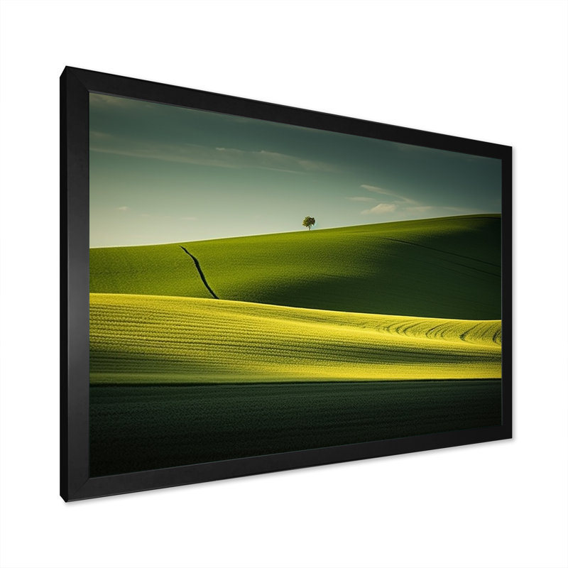 Photo de prairie monochrome verte sur toile, H 34 po x l 44 po x P 1,5 po, Cadre simple noir