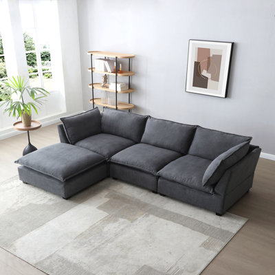 Modern Sectional Sofa,L-Shape Linen Fabric Corner Couch Set With Convertible Ottoman For Living Room, Apartment, Office,3 Colors
