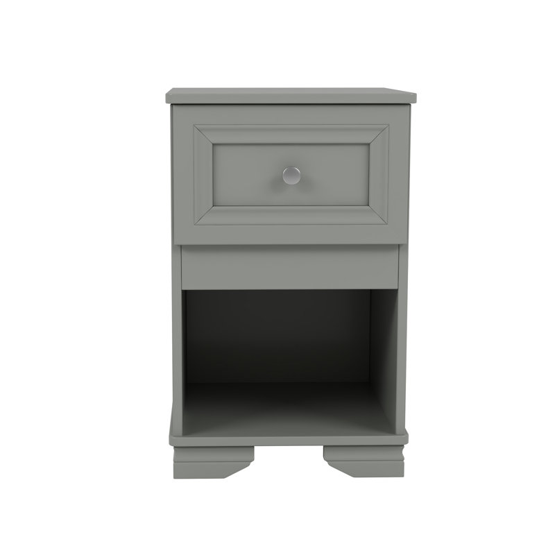Table de chevet élégante pour chambre avec rangement à 2 couches, poignée en métal, Gris
