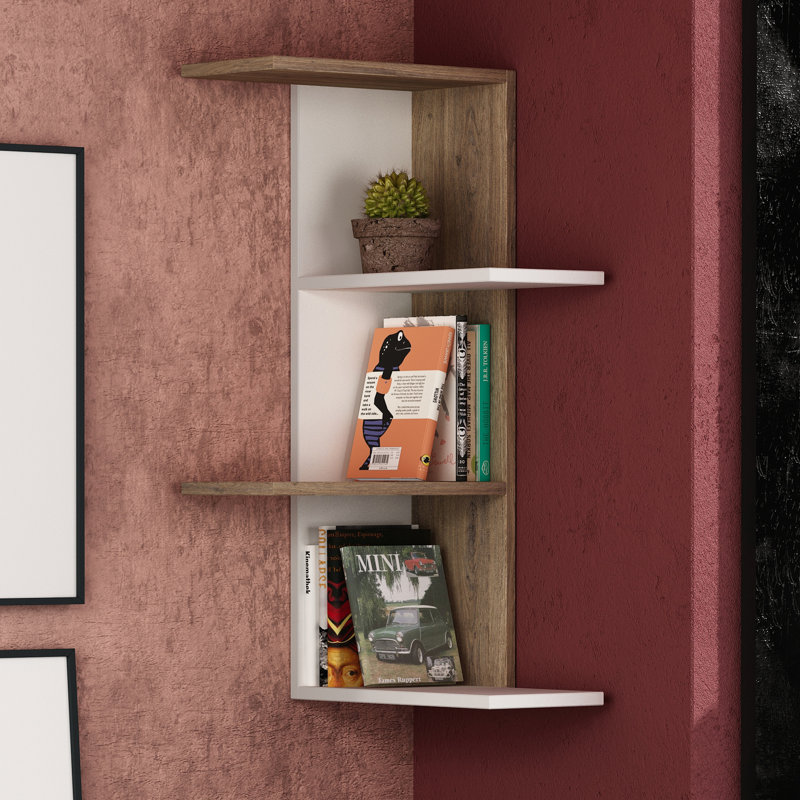 3 Piece Floating Shelf, White/Dark Oak