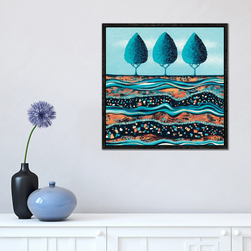 Aqua-Light Trees by Lisa Frances Judd - Painting on Canvas, 45.72cm H x 45.72cm W x 3.81cm D, Black Floater Framed