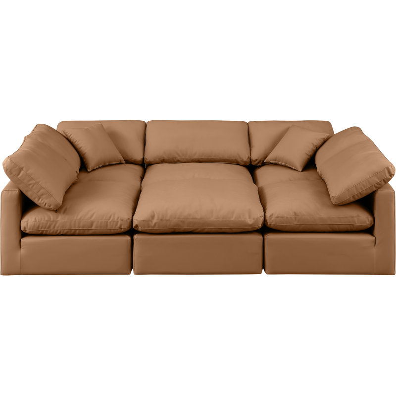 Itala Upholstered U-Shaped Sectional Reversible, Cognac Vegan Leather