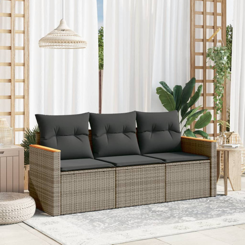 Vidaxl Garden Sofa Set PE Rattan Powder-Coated Steel Polyester