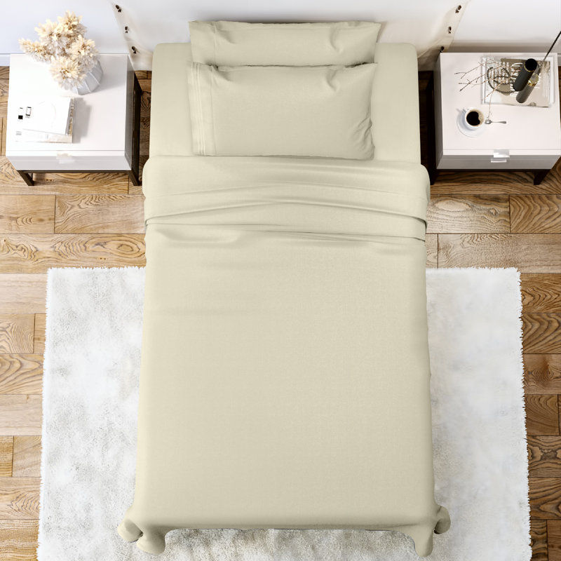 Ensemble de literie en microfibre 1800 Series, Ensemble de draps pour lit simple avec 1 taie d'or, Vanille