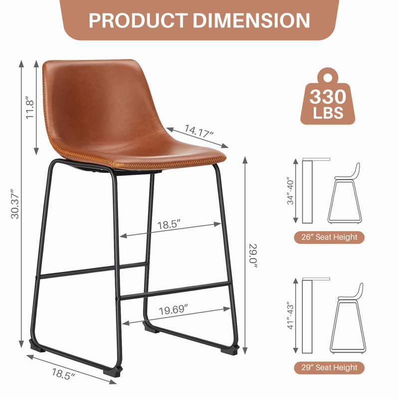 Tabourets de bar à hauteur de comptoir avec dossier en cuir, tabourets de bar Matel pour la cuisine, ensemble de 4 tabourets de 29 po