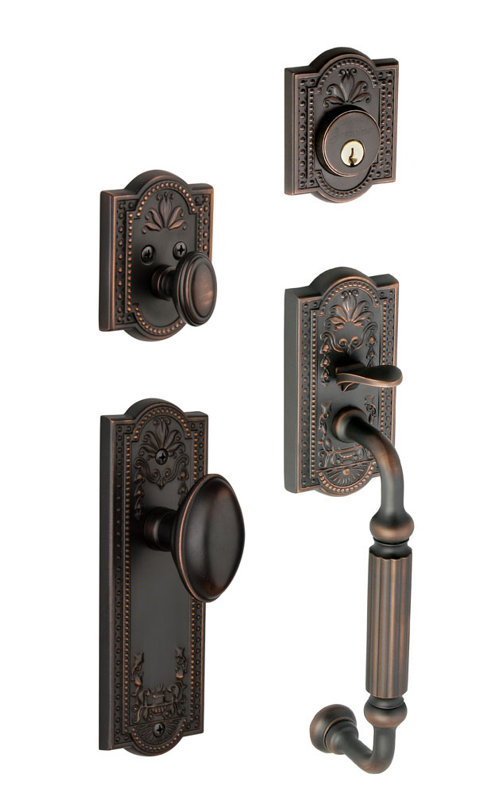 Parthenon Handle With Knob And Deadbolt, Timeless Bronze