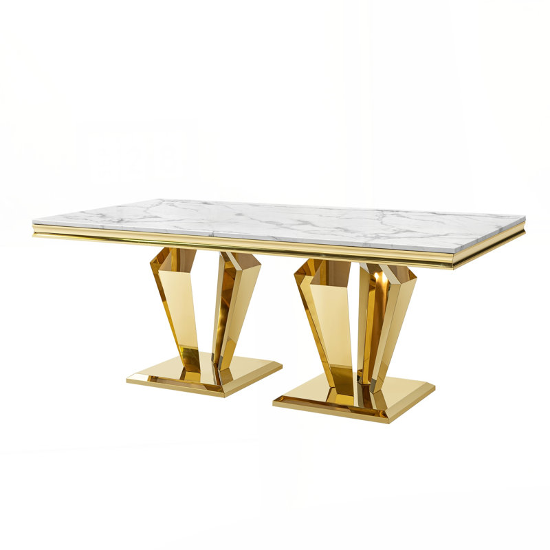 Table de salle à manger en MDF à plateau rectangulaire en marbre L 70,07 po x l 34,64 po x H 29,92 po