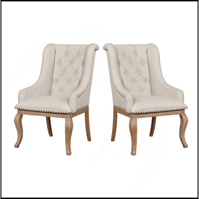Ensemble de 2 fauteuils rembourrés en tissu crème, brun orge