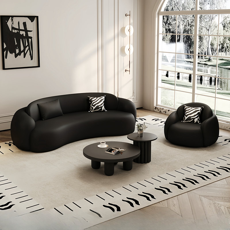 French black sofa tea table combination