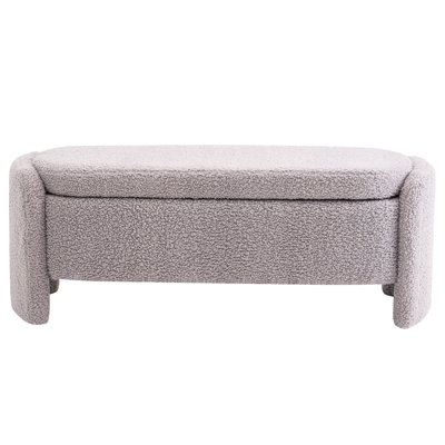 Storage Bench With Lamb Fleece Fabric, Upholstered Ottoman With Spacious Hidden Storage For Bedroom, Living Room, Entryway, No Assembly Required