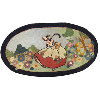 Tapis bleu antique antique en laine crocheté