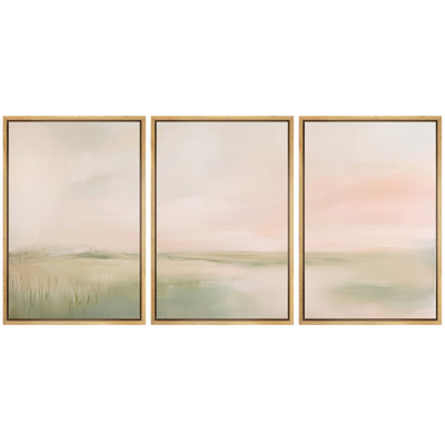 Soft Pastel Coastal Landscape Artwork, Bedroom Wall Pictures, Framed Canvas Giclee Print 3 Pieces Wall Art
