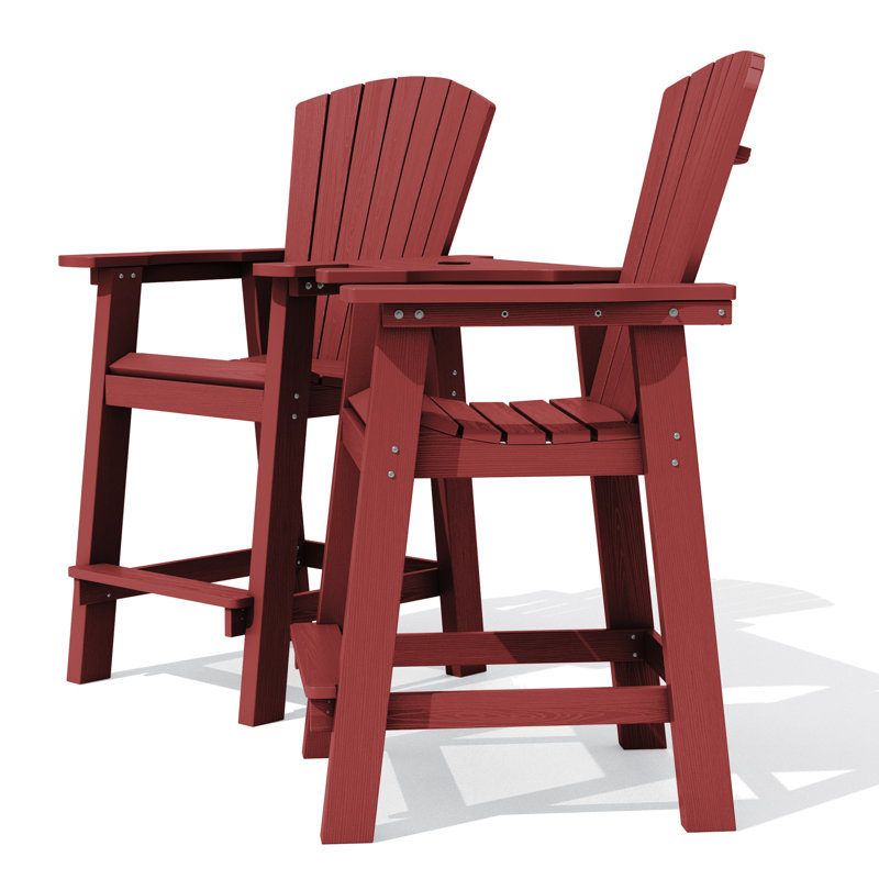 Red Tall Adirondack Chair Set with Connecting Tray