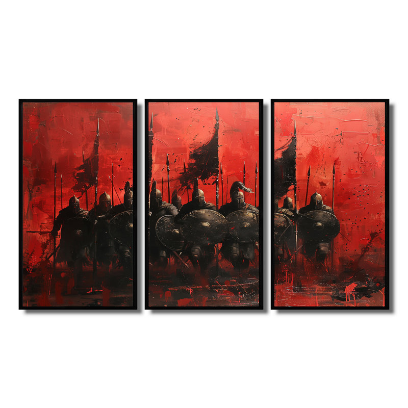 Yemina - Ensemble d'art mural armée, H 40 po x l 60 po x P 1 po, Toile avec cadre flottant noir