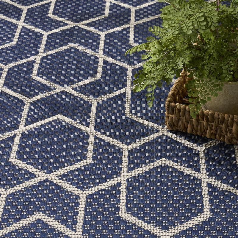 Tapis intérieur / extérieur moderne Reidy, Rectangle de 10 pi x 14 pi, Marine