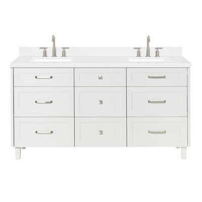 Ariel Monroe 66 Inch Double Rectangular Sink Bathroom Vanity With Carrara White Quartz Countertop