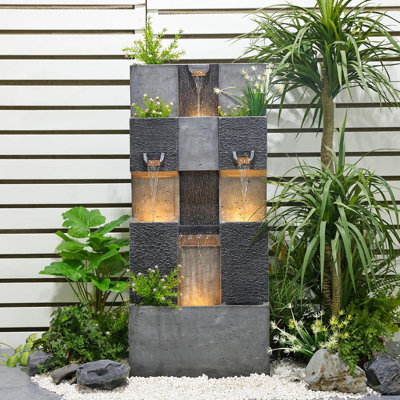 Handcrafted Outdoor Weather Resistant Rock Fountain with Lights