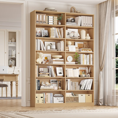 Beetner 84"H X 46"W Double Wide Standard Bookcase, 7-Tier Open Bookcase, 14-Cube Storage Shelf