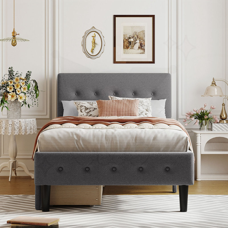 Lit plateforme simple avec rangement Columbus, Gris