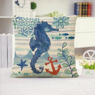 Set of 2 Sea Lives Seahorse print Throw Pillows FULL set with INSERTs 18"x18"