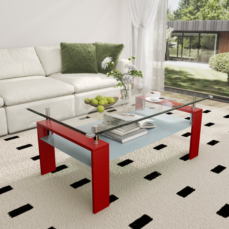 Perla Glass Top Single Coffee Table, Red