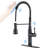 Touch Kitchen Faucet With Pull Down Spray - Matte Black Stainless Steel, 3 Water Output Options, 360 Rotating Spout, Effortless Temp & Flow Control, Sensor Operated Tap Steel Faucet, Rotatable