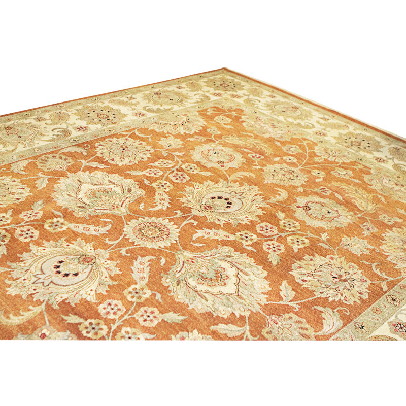 Hand Knotted Wool Area Rug in Rust And Ivory