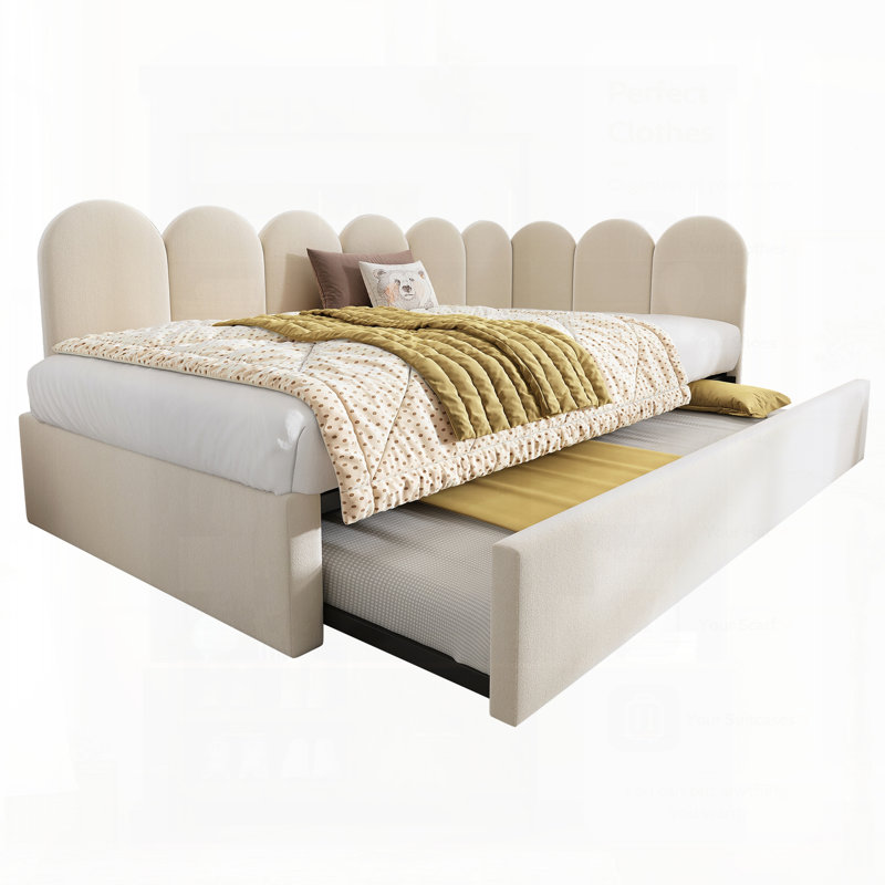 Lit de jour simple rembourré avec lit escamotable, idéal pour les chambres d'amis et les petits espaces, structure à lattes en métal pour plus de durabilité