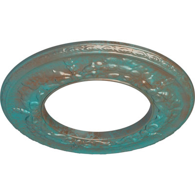 Endurathane Salem Ceiling Medallion, 13 1/4"OD x 7 1/8"ID x 7/8"P (Fits Canopies up to 7 1/8"), Hand-Painted Copper Green Patina Finish