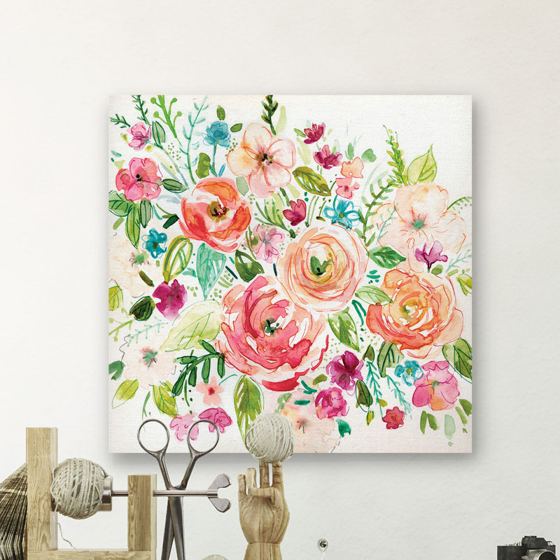 « de jardin illustré », peinture sur toile tendue, H 24 po x l 24 po x P 1,5 po