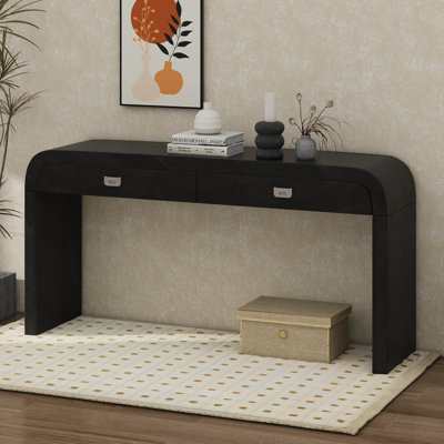 Console Table With 2 Large Drawers And Metal Handles,Wooden Entryway Table