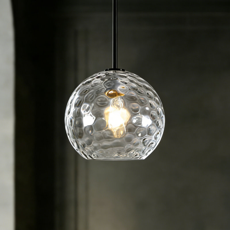 Vulpecula 1 - Light Glass Globe Pendant With Clear Hammered Glass, Gold