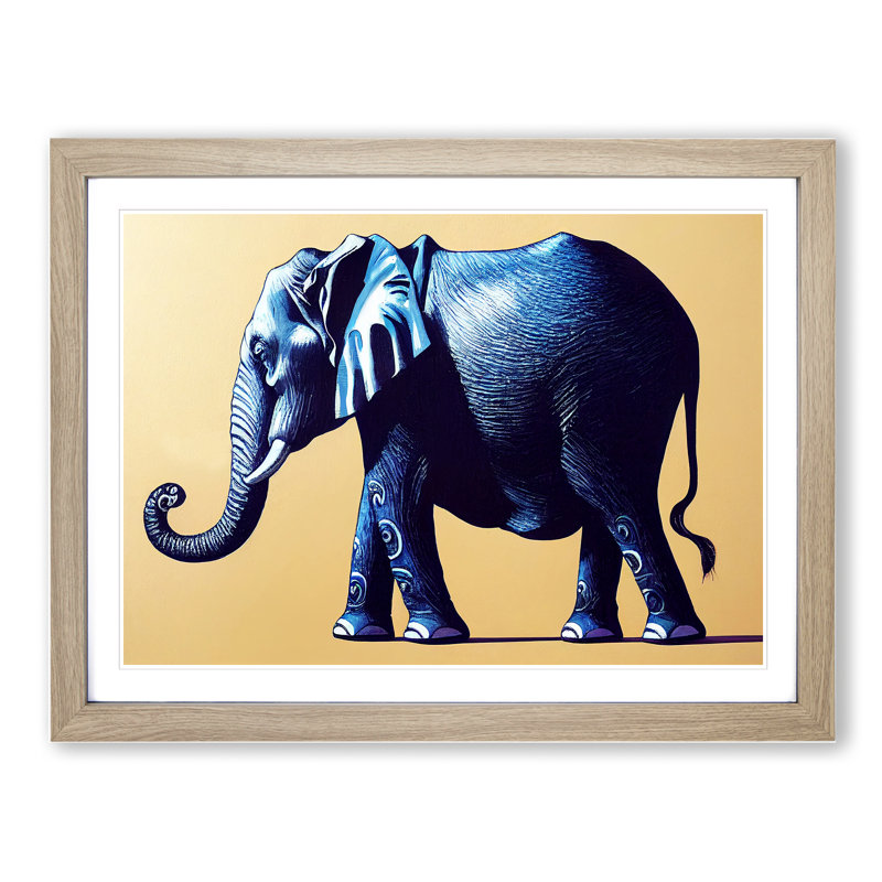 XH1022-6603X Elephant - Single Picture Frame Painting, 25cm H x 34cm W x 2cm D, Oak