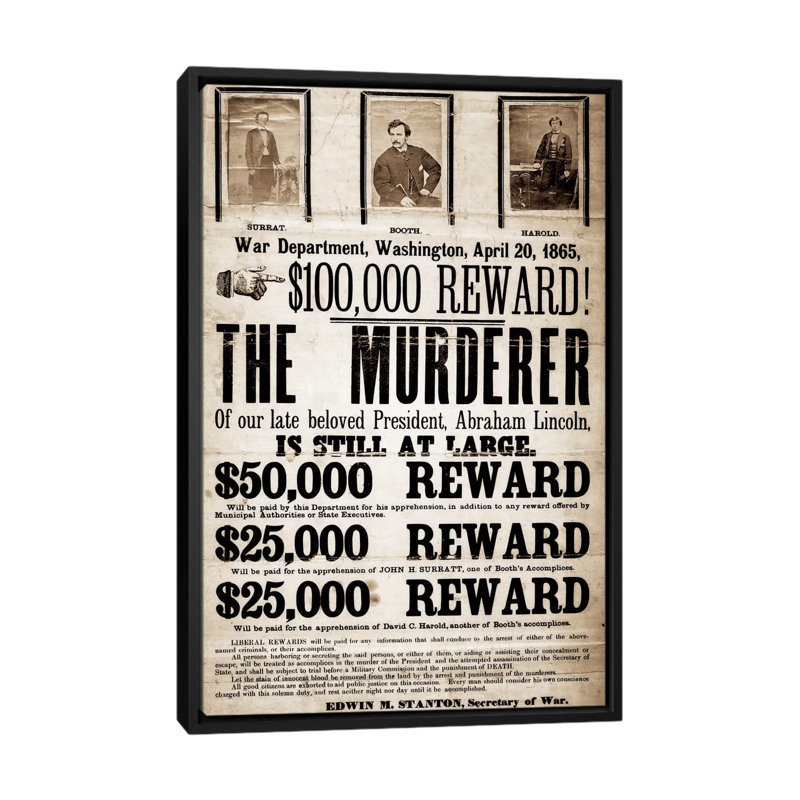 Mugshot Dead or Alive - Murderer Wanted Textual Art on Canvas, Black Framed Canvas, No Mat, 26" H x 18" W x 1.5" D