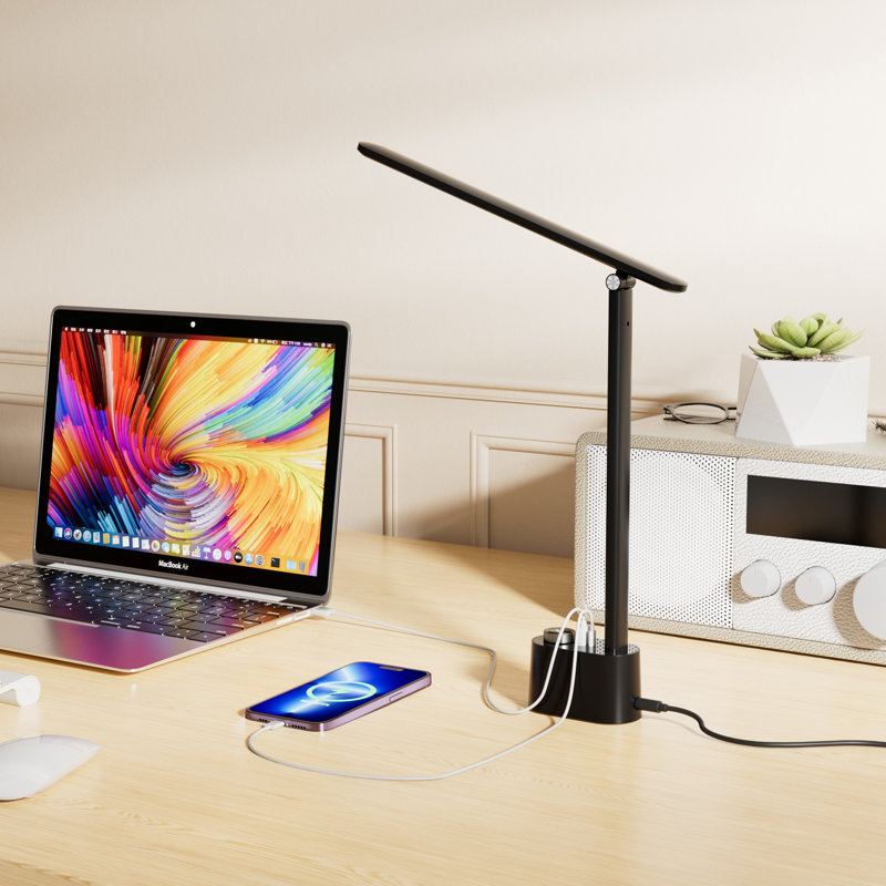  Honeywell H01 Pro Foldable LED Desk Lamp with USB A & Type-C Charging, 3 Colour Modes, Dimmable, Eye-Caring Light, Black