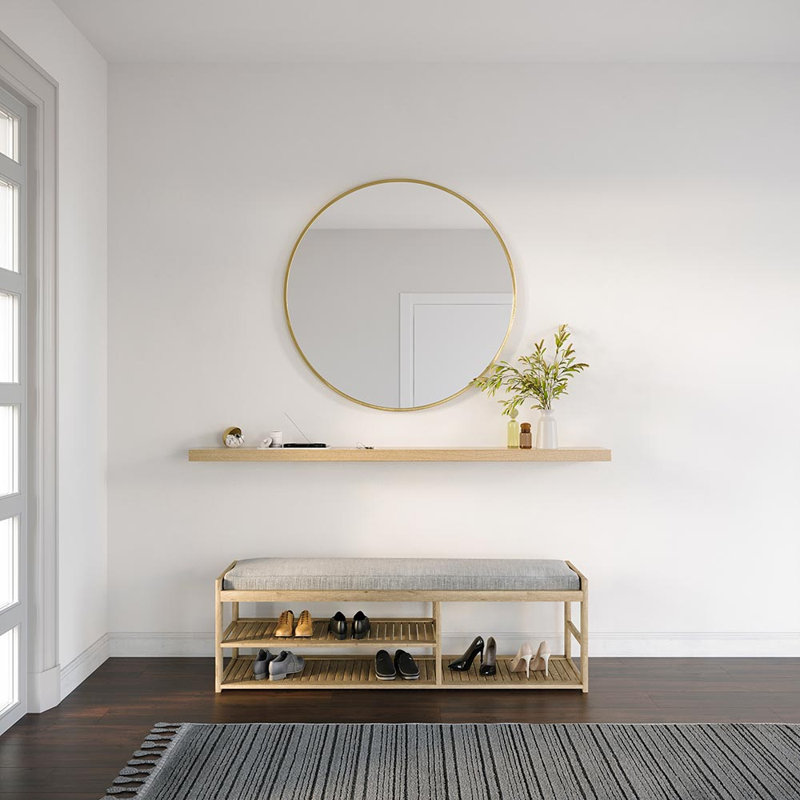 Alma White Oak Wood Floating Shelf, Whitewash Stain, 48"