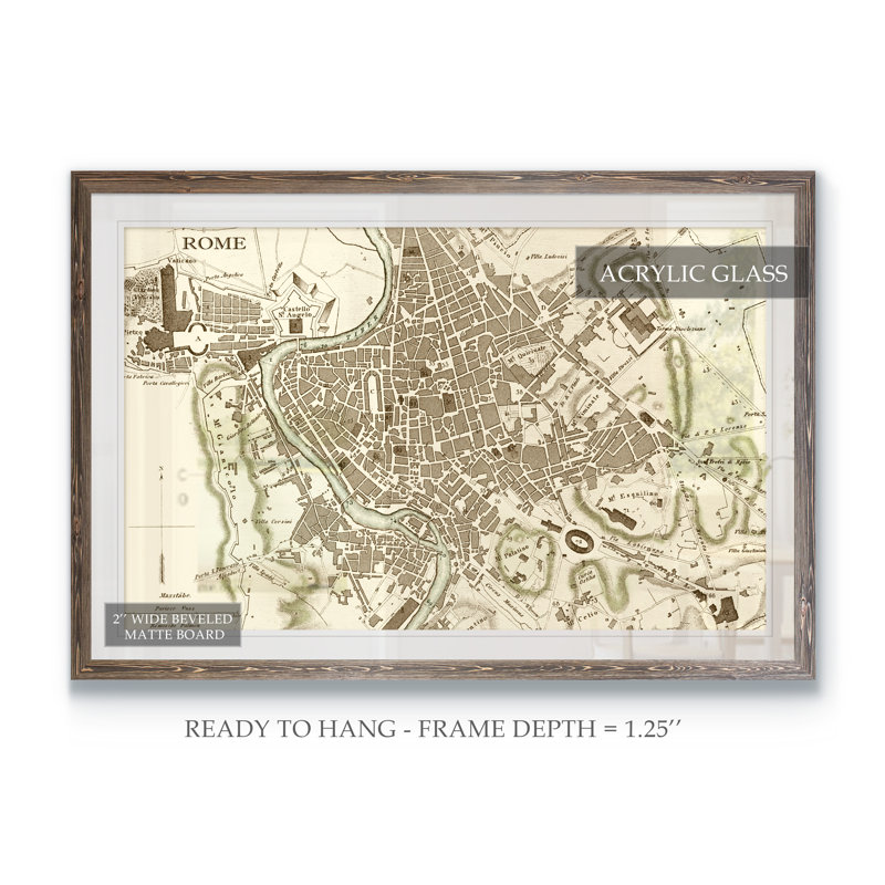 « custom sépia map of rome » par paul cezanne-cadre photo, impression sur papier, H 30 po x l 22 po x P 1 po, CONTRASTE MOKA