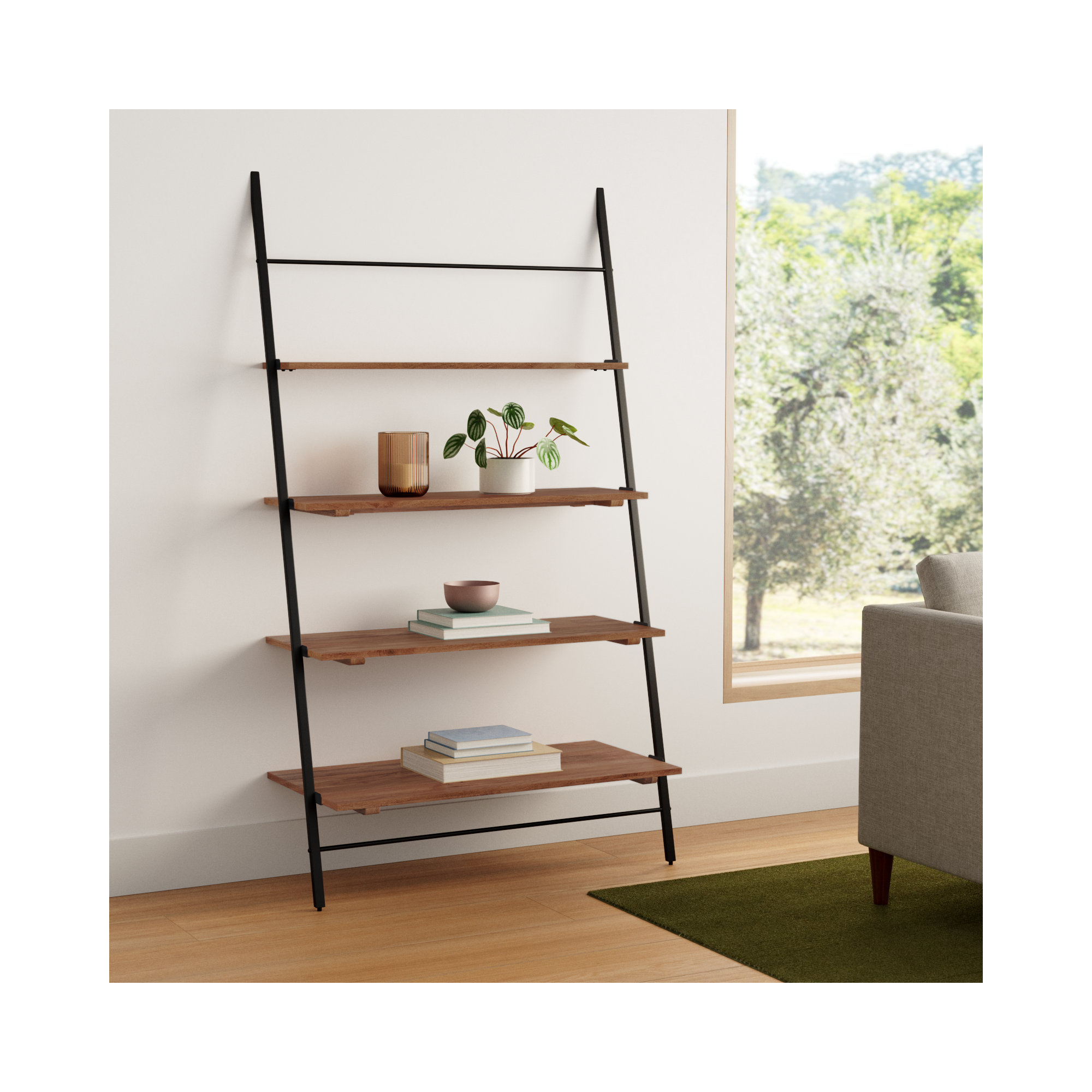 Innes Narrow Ladder Bookcase, Walnut, (4 Shelves) 74" H x 42" W x 18" D