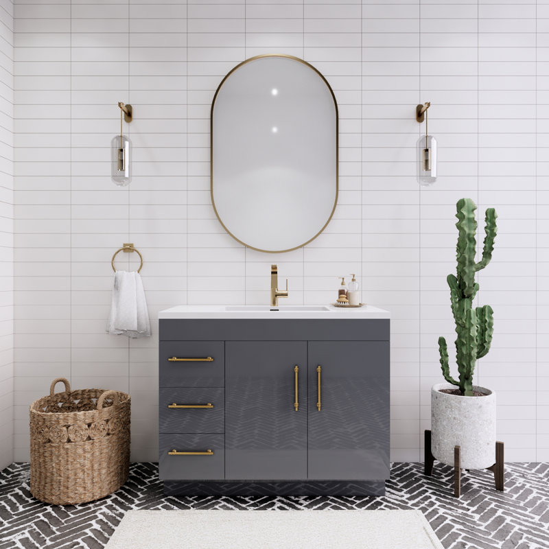 Spring Single Bathroom Vanity, Gloss Gray, 42"